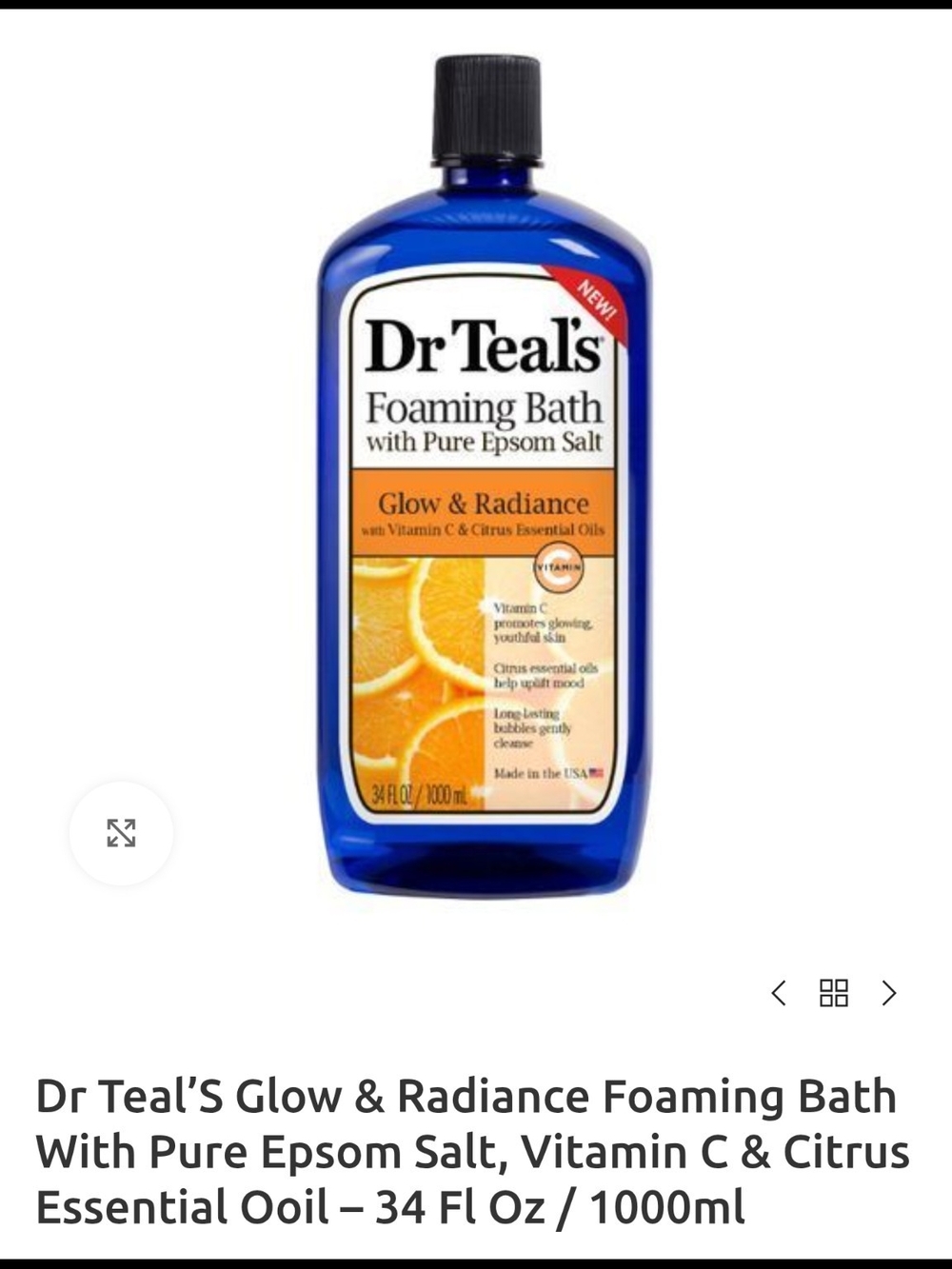 Dr Teal's Glow & Radiance Foaming Bath - Blue Bottle, Orange Label